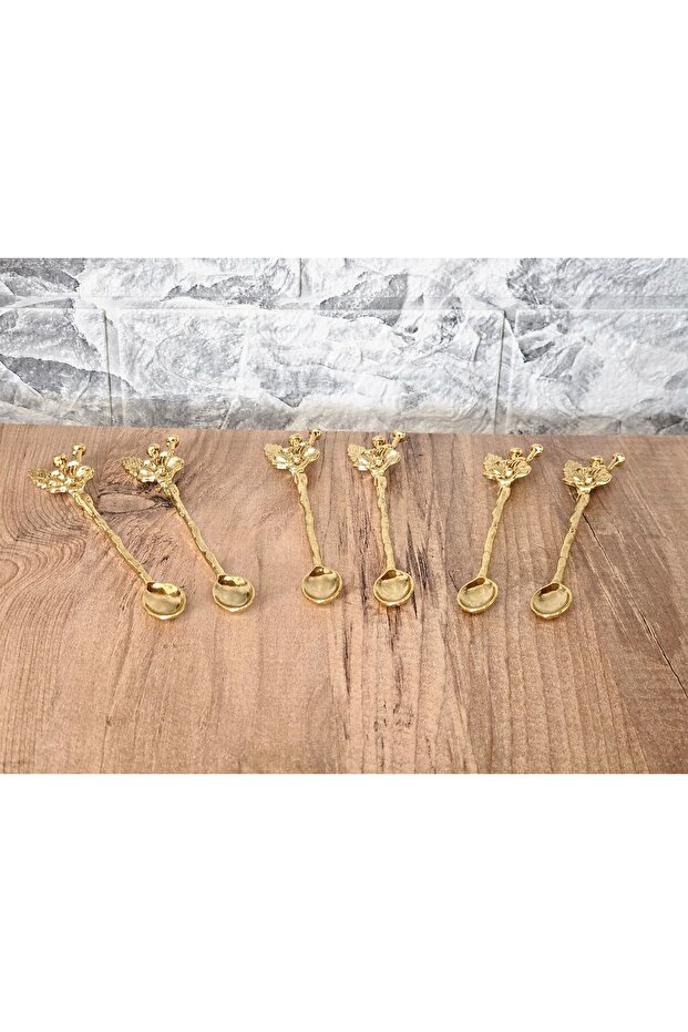 6-Piece Japanese Rose Detail Gold Tea Spoon Set- Decorative Spoon(Buy by Reading the Description)