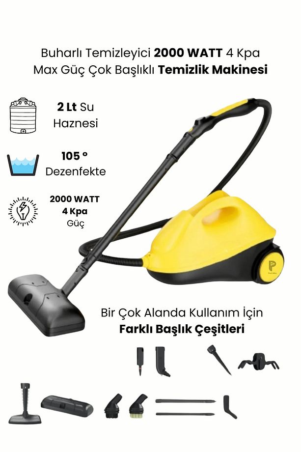 2000 Watt Çok Başlıklı Buharlı Temizlik Makinesi - 2 Lt Su Haznesi - 1