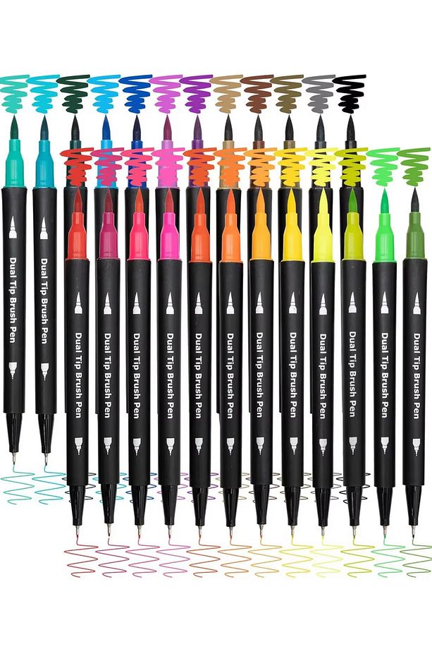 24 Renk Çift Uçlu Dual Tip Brush Pen Fırça Uçlu & Fineliner Sanat Kalemi - 8
