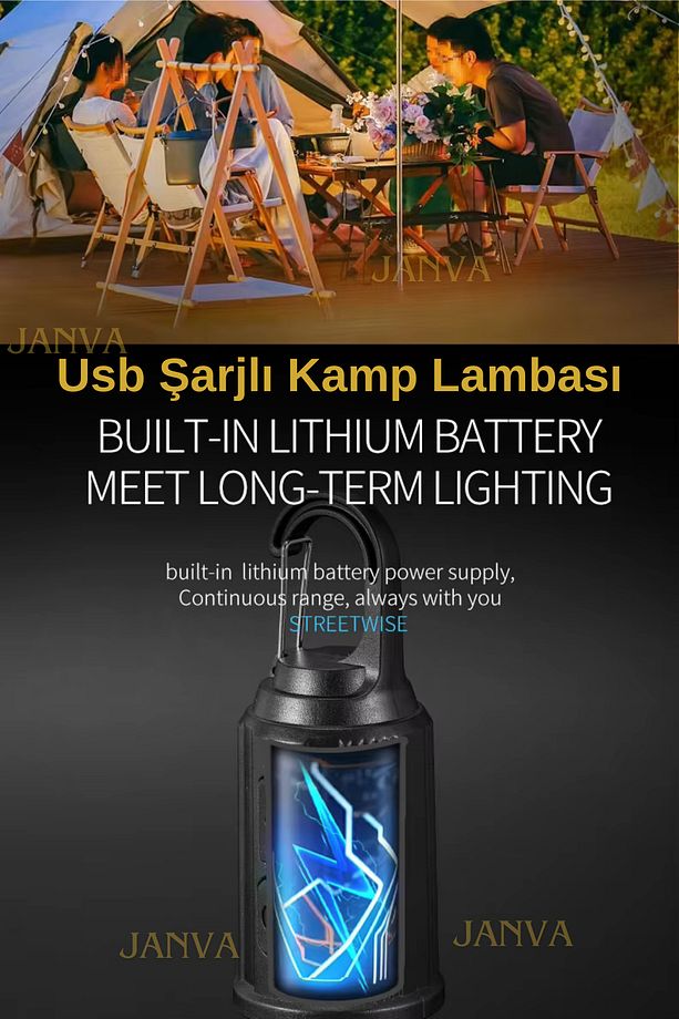 Rustik Taşınabilir Şarjlı Tasarruflu Ampul 10W Led Lamba Type-c Şarj Askılı Asma Aydınlatma - 3