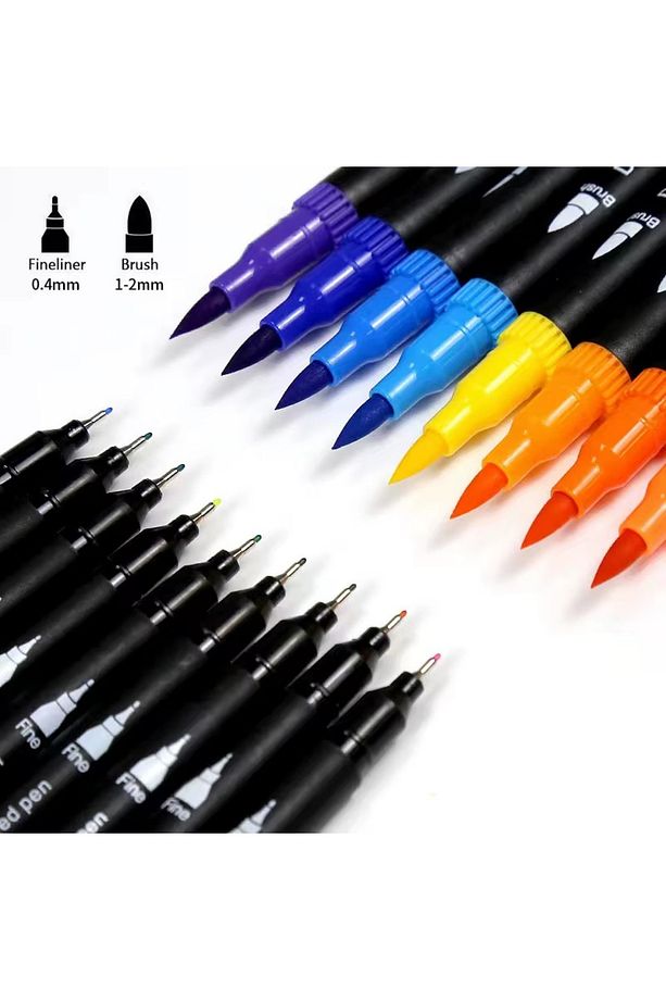 24 Renk Çift Uçlu Dual Tip Brush Pen Fırça Uçlu & Fineliner Sanat Kalemi - 5