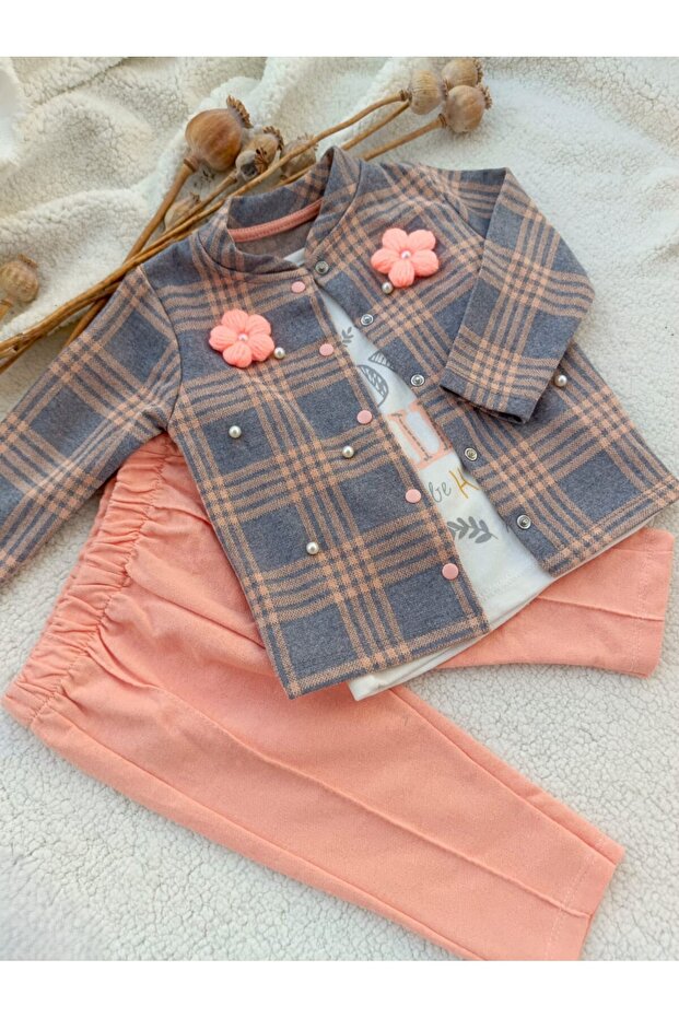 Baby Girl's Pearl Jacket Pant Tee 3 Pieces Suit