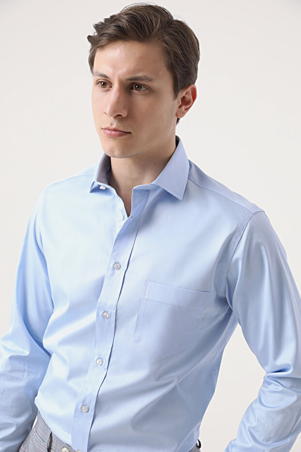Ds Groom Regular Fit Blue Plain 100% Cotton Non-Iron Shirt