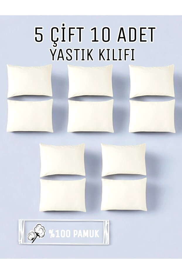 100% Cotton Satin 5 Pairs of 10 Pillowcases Set - Ecru