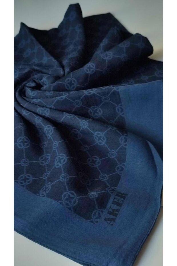 Lacivert Elegance Monogram Eşarp - 5