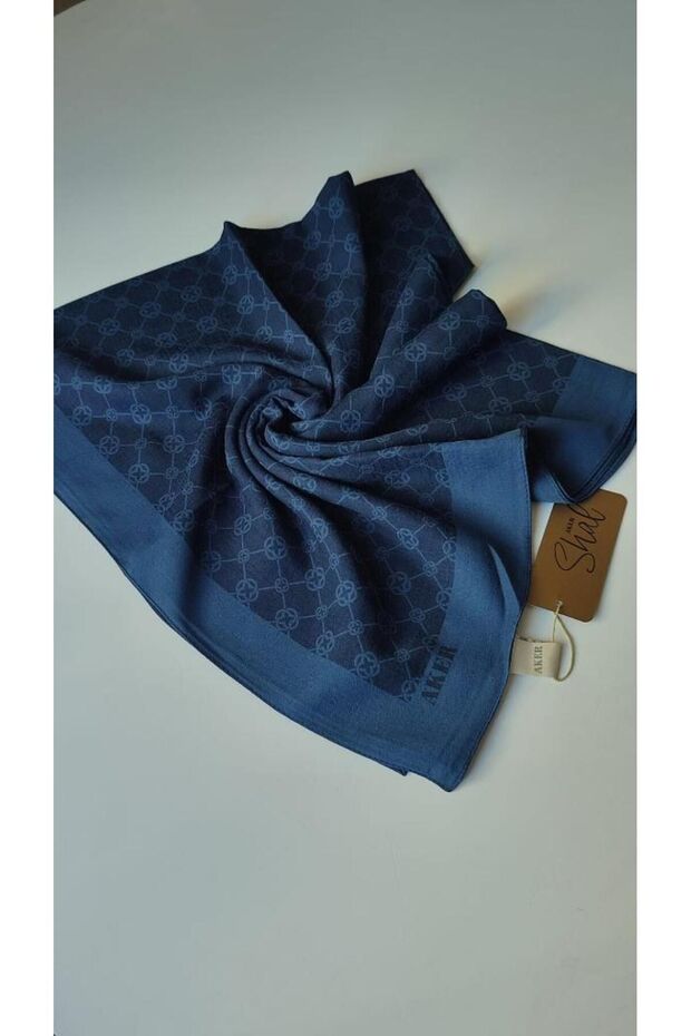 Lacivert Elegance Monogram Eşarp - 2
