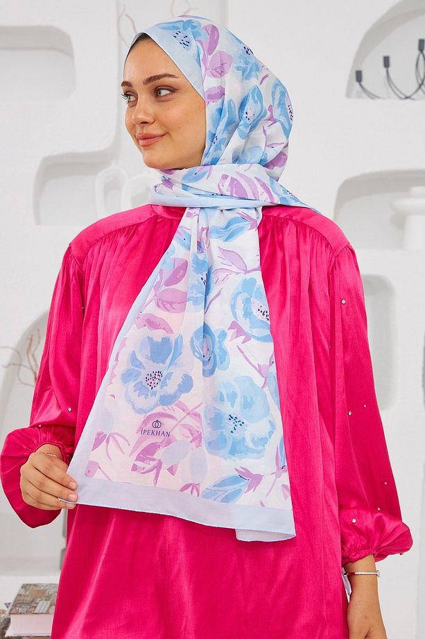 Nature Easy Tullipa Soft Şal Gök Mavi 3033-07 - 2