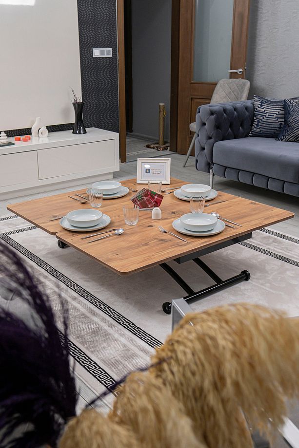 Akıllı Sehpa Juppo Üst Tabla Mdf Efesçam Oval Köşe Alt Ayak Siyah Dışa Kıvrım - 6