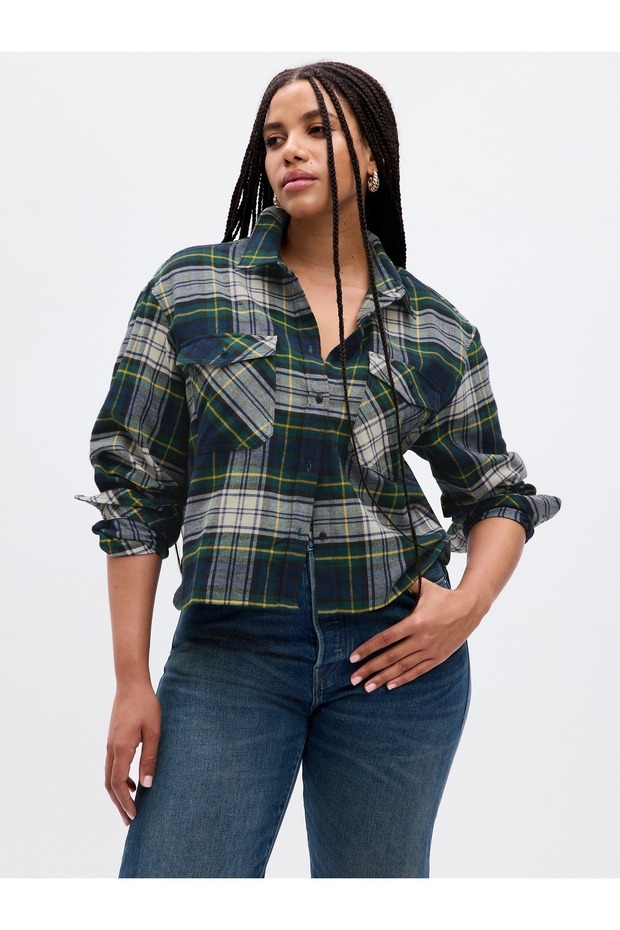 Kadın Yeşil Crop Gömlek - 3