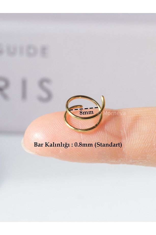 Cerrahi Çelik Tek Delikte Çoklu Çift Görünümlü Spiral Halka Hızma Piercingi (2 Adet) (Altın Renk) - 5
