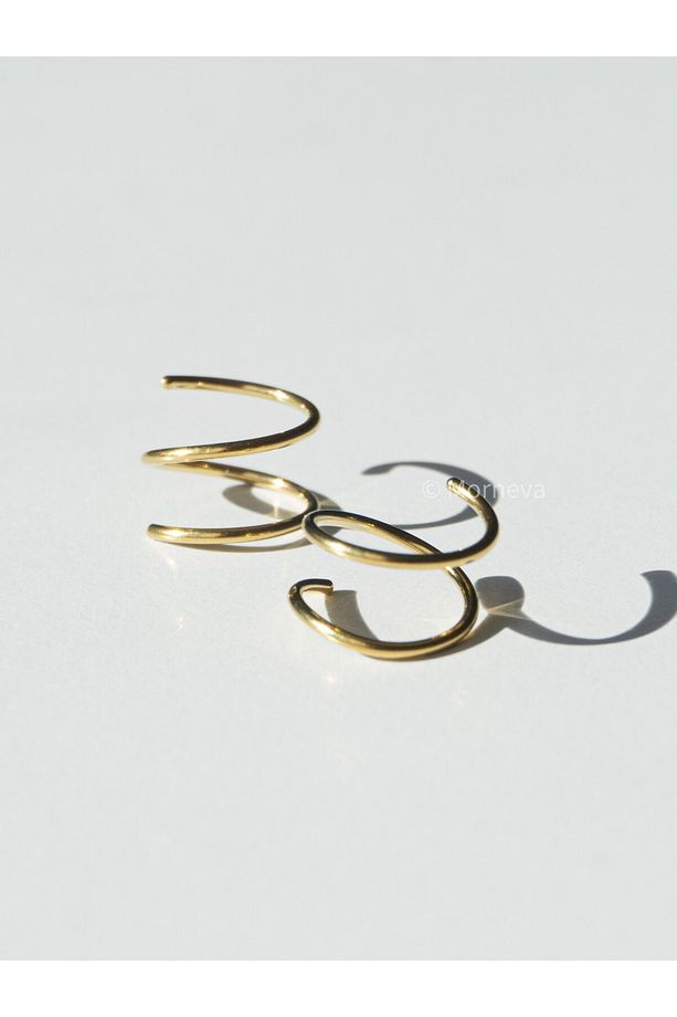 Cerrahi Çelik Tek Delikte Çoklu Çift Görünümlü Spiral Halka Hızma Piercingi (2 Adet) (Altın Renk) - 6