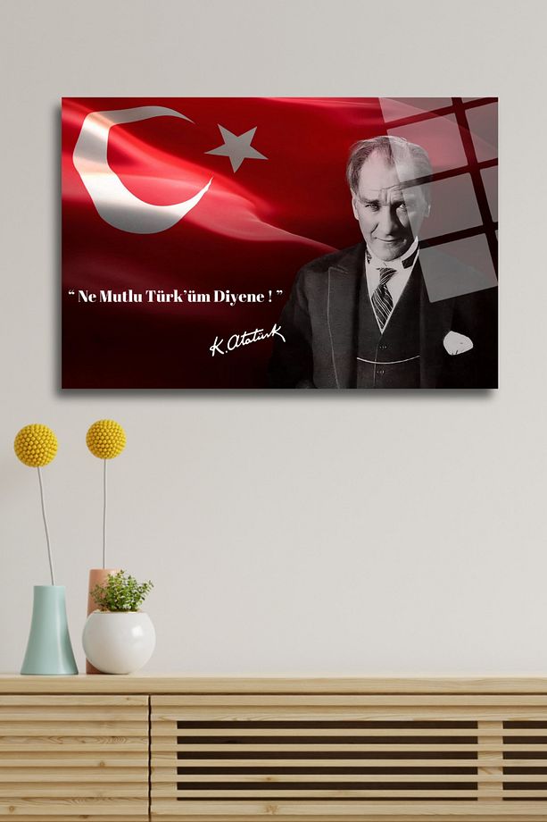 Mustafa Kemal Atatürk " Ne Mutlu Türk'üm Diyene " Cam Tablo 143 - 4