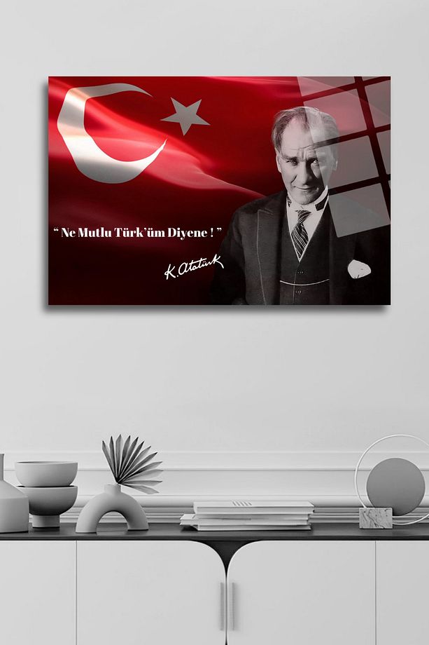 Mustafa Kemal Atatürk " Ne Mutlu Türk'üm Diyene " Cam Tablo 143 - 1