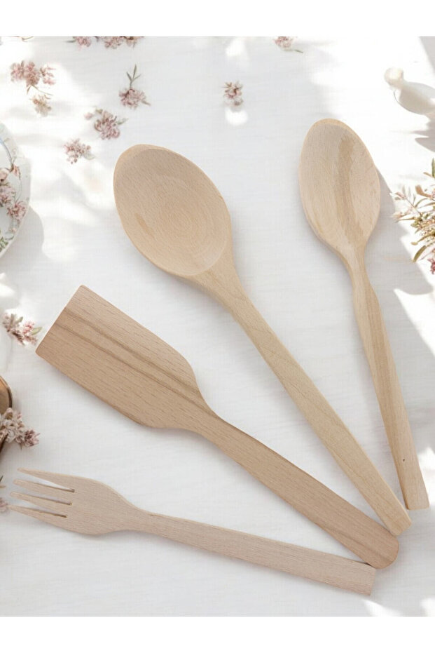 Wooden Spoon Set 4 Pieces Handmade Natural Wooden Spoon Fork Set
