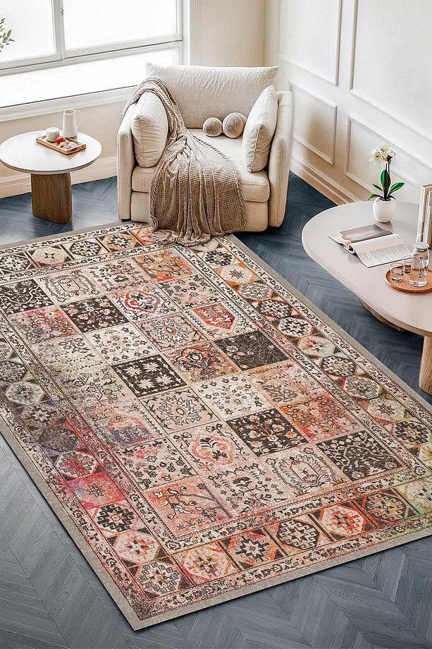 Vintage Eskitme Bohem Yıkanabilir Şönil Kilim Pamuk Taban Dokuma Halı Oturma Odası Salon Balkon Mutf - 1