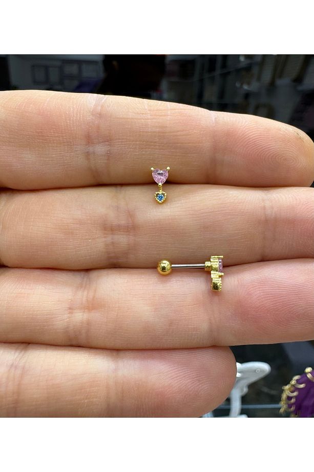 Zirkon taşlı minimal tragus helix lobe uyumlu piercing küpe 1 adet - 2