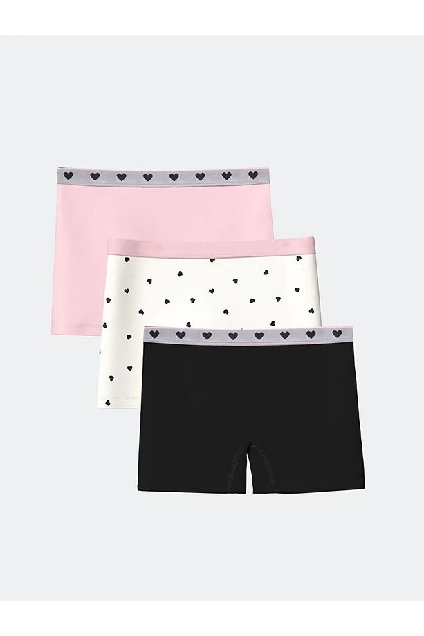 LCW Kids Ekru Baskılı Kız Çocuk Boxer 3'lü - 1