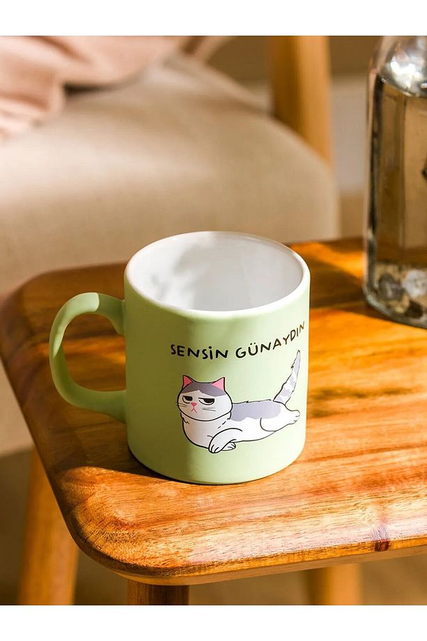 LCW HOME Yeşil Kedi Baskılı Seramik Kupa 320 Ml - 3