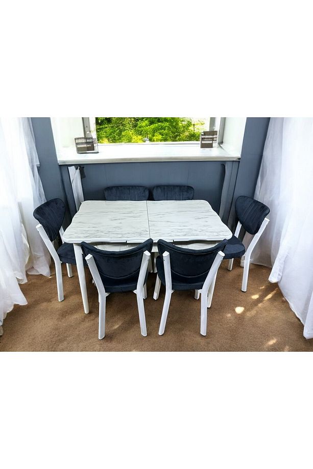 BEYAZ MUTFAK MASA TAKIMI 6KİŞİLİK GLOSS MAX,AHŞAP AYAK (GR) - 7