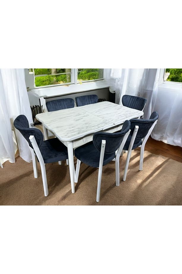 BEYAZ MUTFAK MASA TAKIMI 6KİŞİLİK GLOSS MAX,AHŞAP AYAK (GR) - 5