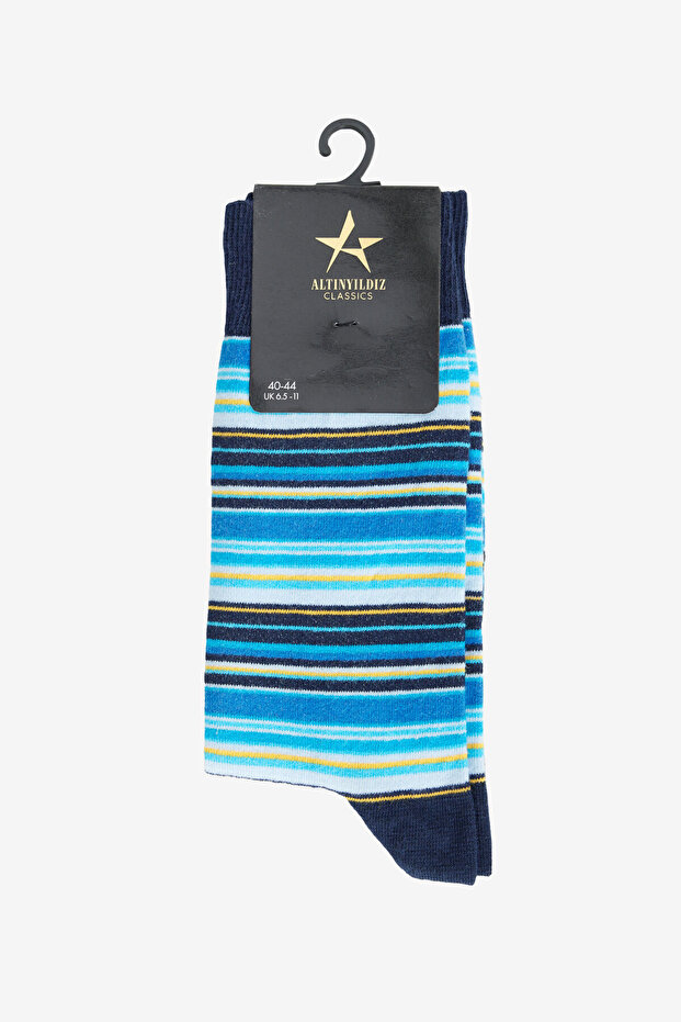 Men's Navy Blue Patterned Navy Blue Cotton Casual Socks