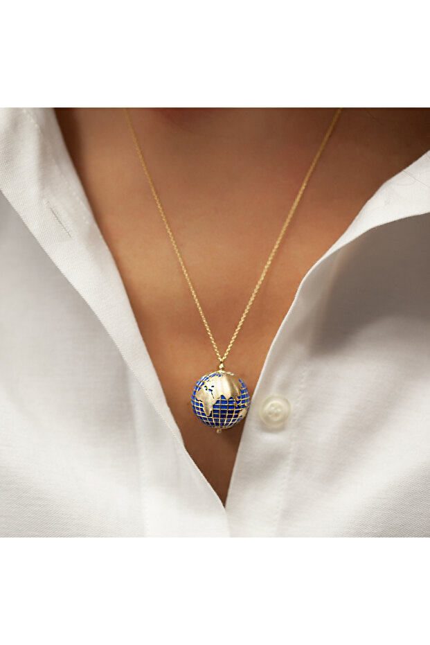 Dünya Figürlü Altın Kolye - 3