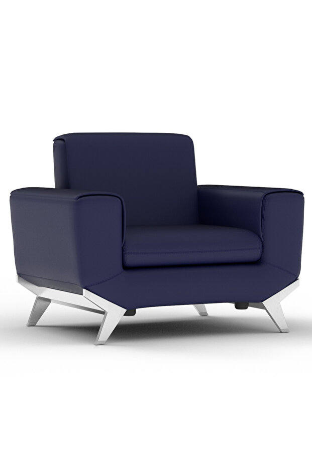 Blue PU Leatherette Single Seater Sofa, Comfortable Living Room Furniture