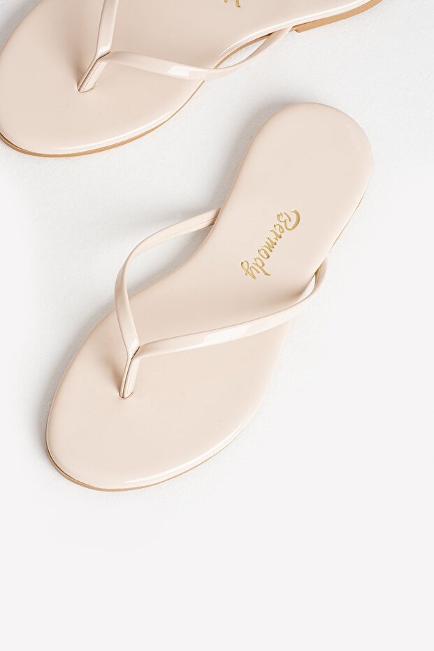 Jelly Women's Comfortable Stylish Flip-Flops Summer Pool Sea Beach Slippers Patent Leather Beige - Cream