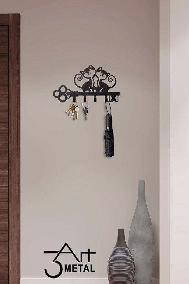 Cat Pattern Decorative Key Hanger - Metal Keychain - 7