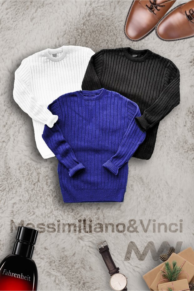 Men's Knitwear Sweater Set - 3-Piece, White, Black, Cobalt Blue
