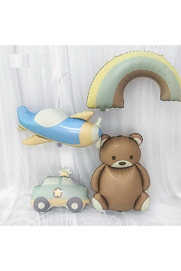 Retro Foil Balloon Set of 4; Airplane, Car, Rainbow and Teddy Bear