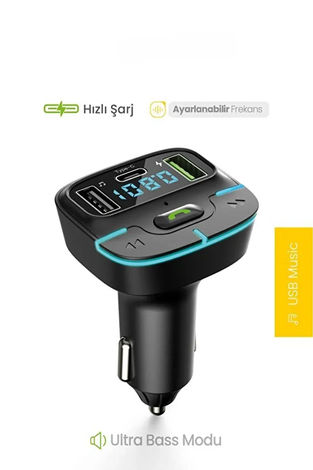PDAteknoloj F9 Araç Fm Transmitter 5.3 Bluetooth Araç Kiti Usb Type-C Hızlı Şarj Çıkışlı Çakmaklık G - 2