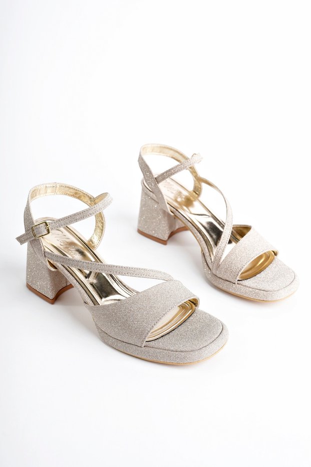 Women's Bronze Silvery Stylish Thick Heeled Shoes