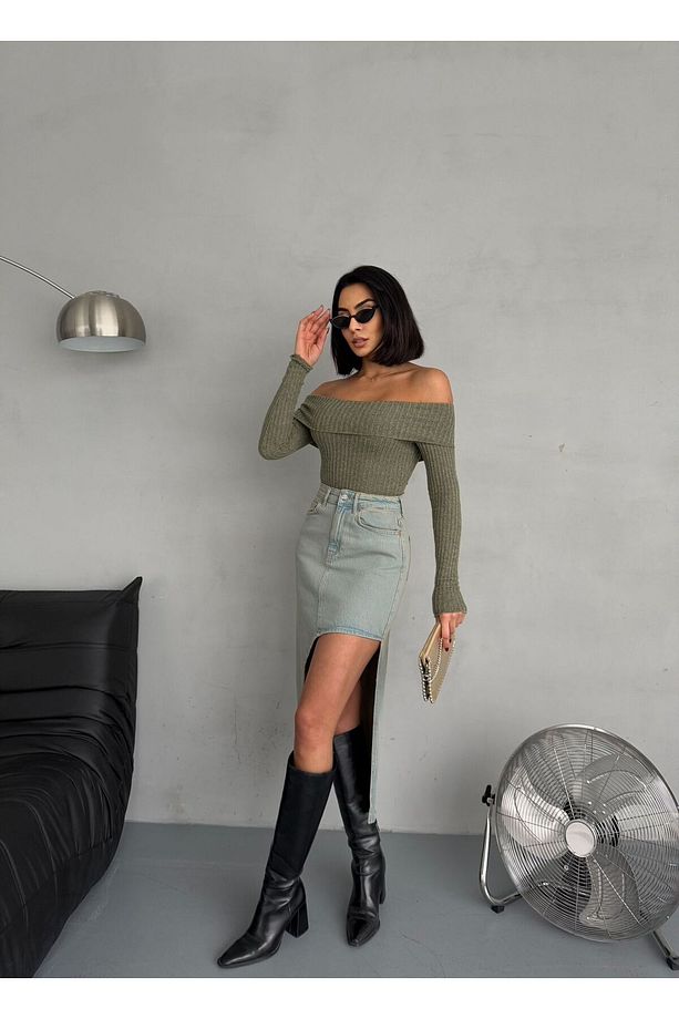 YAN YIRTMAÇLI TİNT MAXI DENIM ETEK - 5
