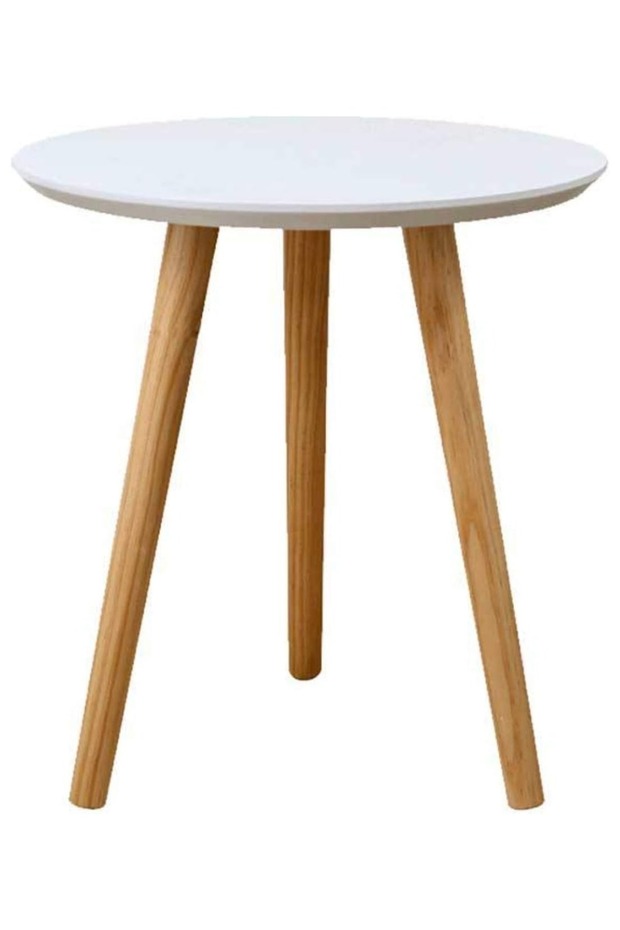 طاولة قهوة صغيرة مستديرة باللون الأبيض/البني - 1