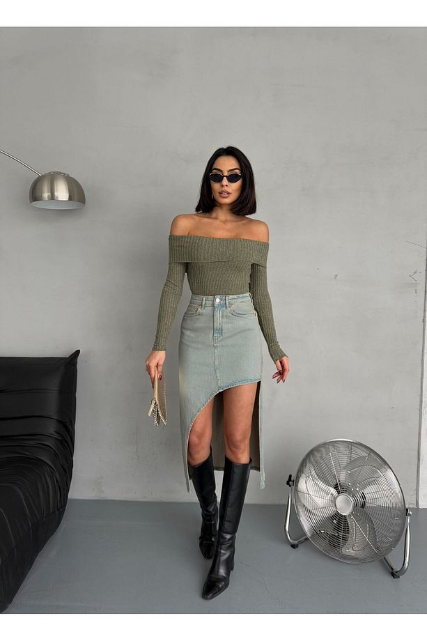 YAN YIRTMAÇLI TİNT MAXI DENIM ETEK - 1