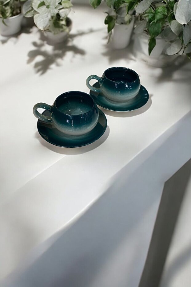 Rainbow 2-Person 4-Piece Ceramic Double Coffee Cup Set