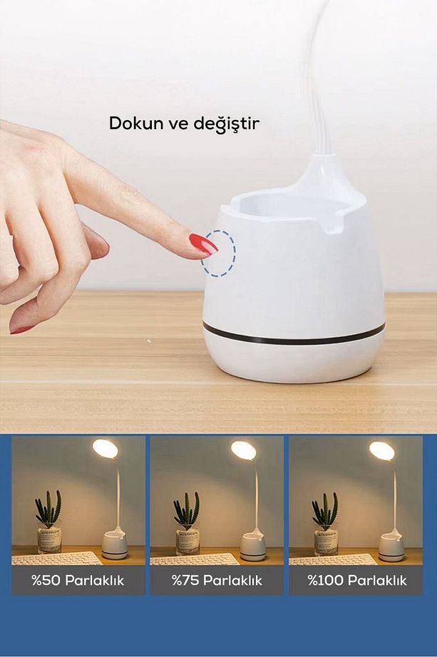 3 Renk Şarjlı 24 Led Çalışma Okuma Işığı Kademeli Masa Lambası Ayarlanabilir Renk Tonu Ve Parlaklık - 5