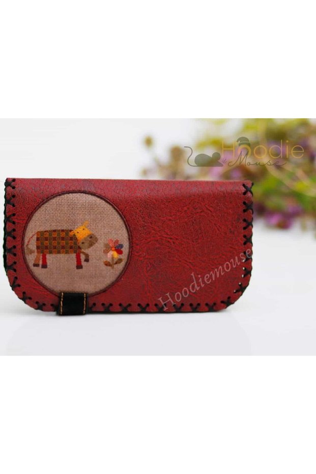 Cow Figured Large Wallet Ethnic Bohemian Retro Vintage Style -Bordo