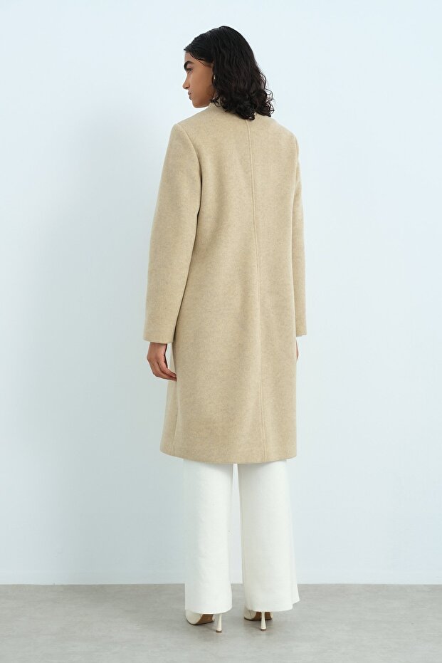 Fermuarlı Basic Kaban Bej - 4