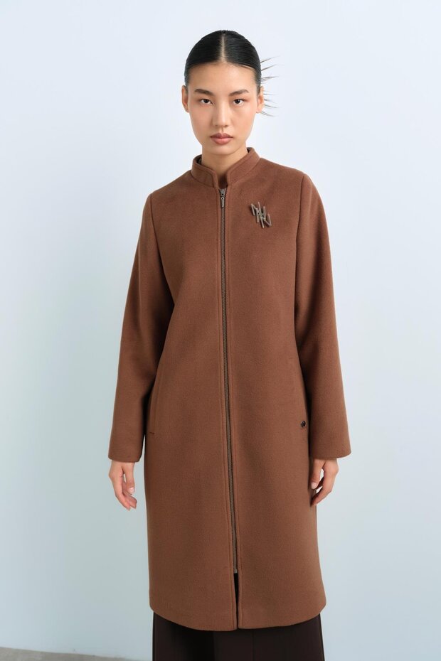 Fermuarlı Basic Kaban Kahve - 2