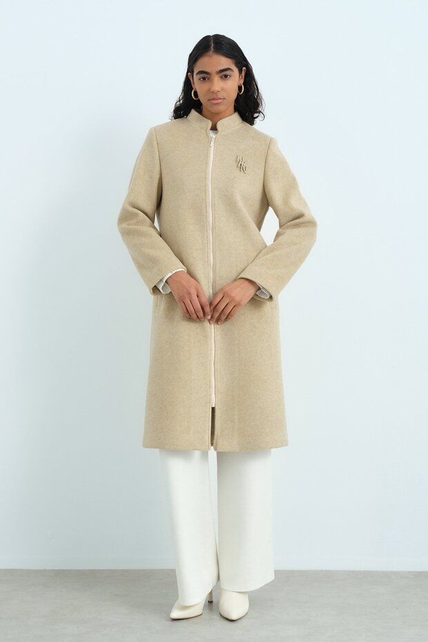 Fermuarlı Basic Kaban Bej - 2