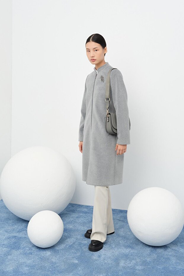 Fermuarlı Basic Kaban Gri - 1