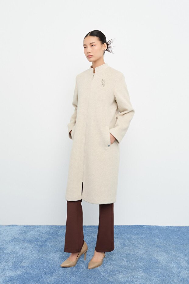 Fermuarlı Basic Kaban Ekru - 2