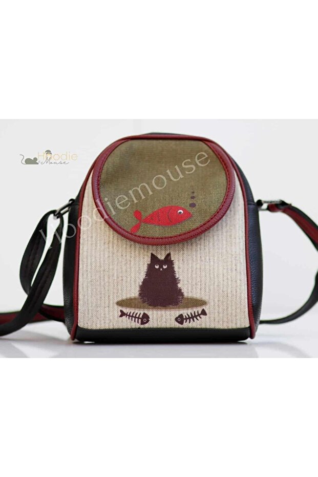 Karamık Figured Small Postman Shoulder Bag Ethnic Bohemian Style - Black
