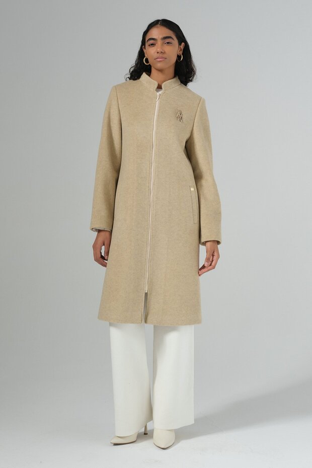 Fermuarlı Basic Kaban Bej - 5