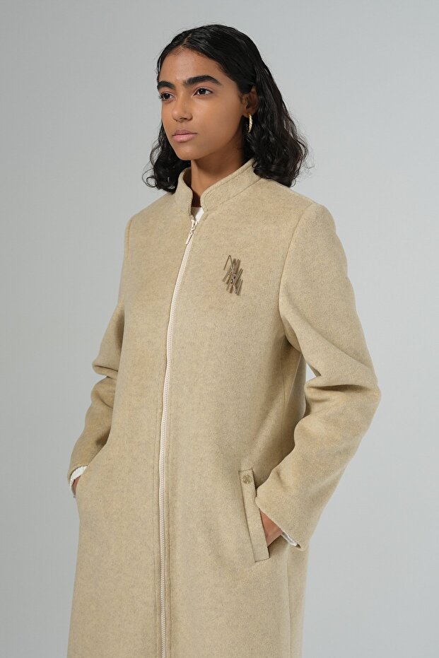 Fermuarlı Basic Kaban Bej - 6