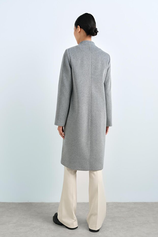 Fermuarlı Basic Kaban Gri - 6