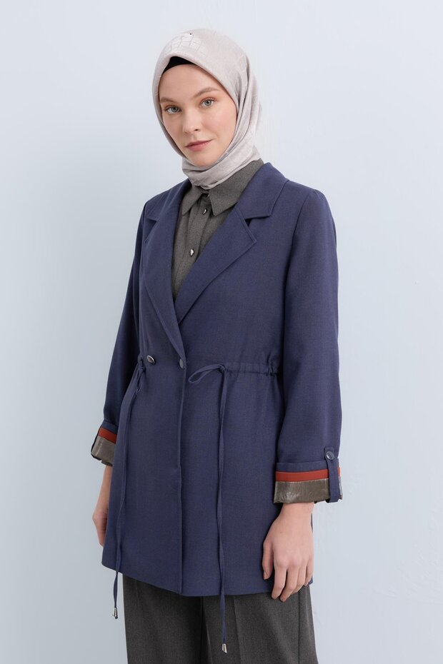 Kol Detaylı Blazer Ceket İndigo - 2