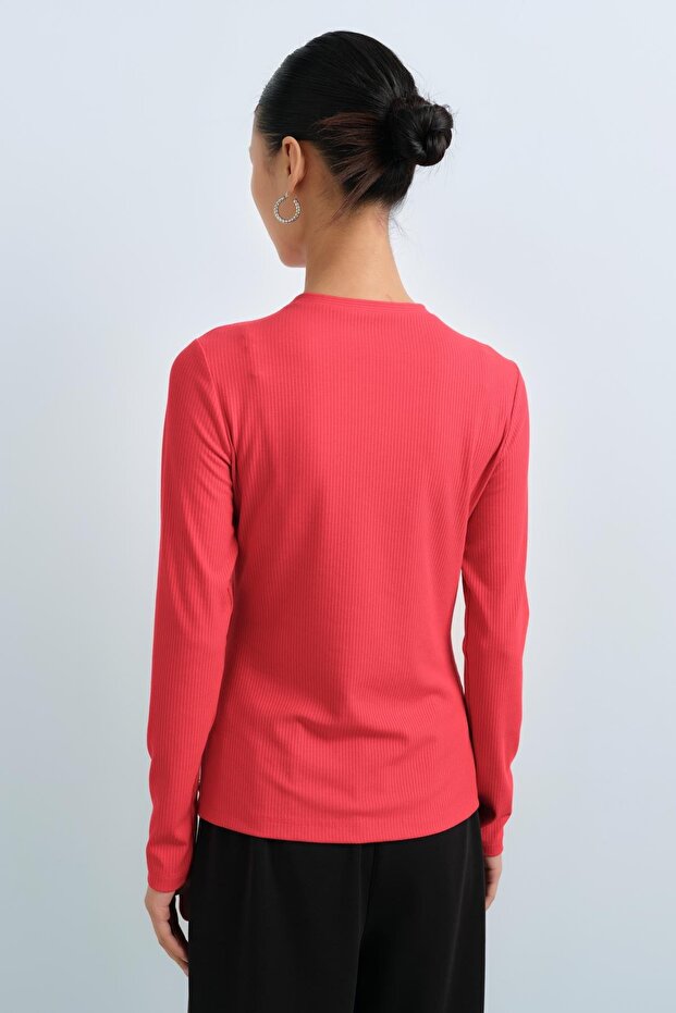 Sıfır Yaka Bluz Kırmızı - 4